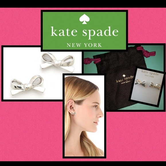 ♤ Kate Spade Silver Skinny Mini Bow Earrings NEW ♤ - Picture 1 of 4